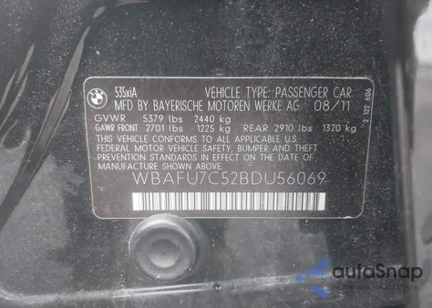 2011 BMW 535I xDrive z USA, uszkodzony, nr VIN WBAFU7C52BDU56069